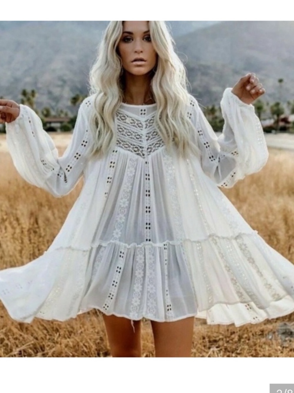 Free People Kiss White Lace-Detail Boho Mini Dress